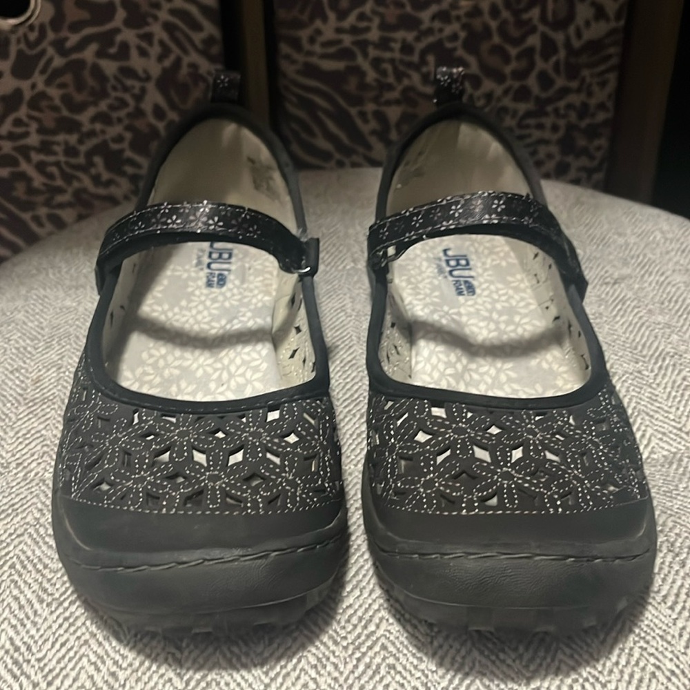 JBU Womens Black Round Toe Casual Mary Jane Flat Shoes Flats Size 8M